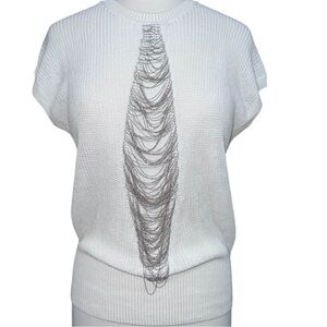 Peserico Ivory Knit Top with Chain Embellish Accent Detail (IT42)